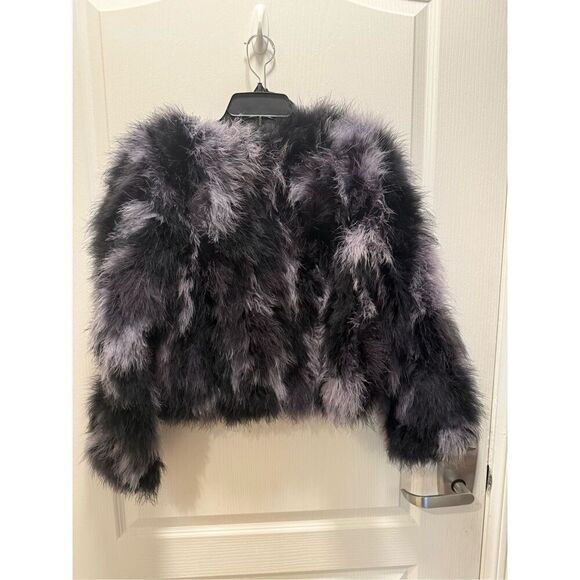 Next Chapter Women's Genuine Ostrich Fur Short Coat Winter Jacket NWT size S - Picture 4 of 5